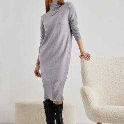 ΧΟΝΔΡΙΚΟ ΕΜΠΟΡΙΟ 🔥 The Fashion Project Πλεκτό φόρεμα με ζιβάγκο - Γκρι 😀