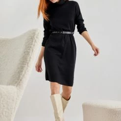 Συμφωνίες 🧨 The Fashion Project Πλεκτό φόρεμα με ζιβάγκο - Μαύρο 🎁 -Φορέματα Εκπτώσεις plekto forema me zivagko 109150 ie9n