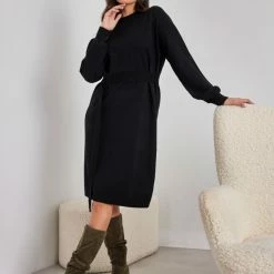 Flash Sale 😍 The Fashion Project Πλεκτό φόρεμα με ζώνη - Μαύρο 🥰