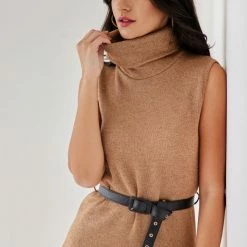 Αγορά ✨ The Fashion Project Πλεκτό φόρεμα με ζώνη - Caramel 🔔 -Φορέματα Εκπτώσεις plekto forema me zwni 109130 5kun