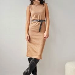 Αγορά ✨ The Fashion Project Πλεκτό φόρεμα με ζώνη - Caramel 🔔