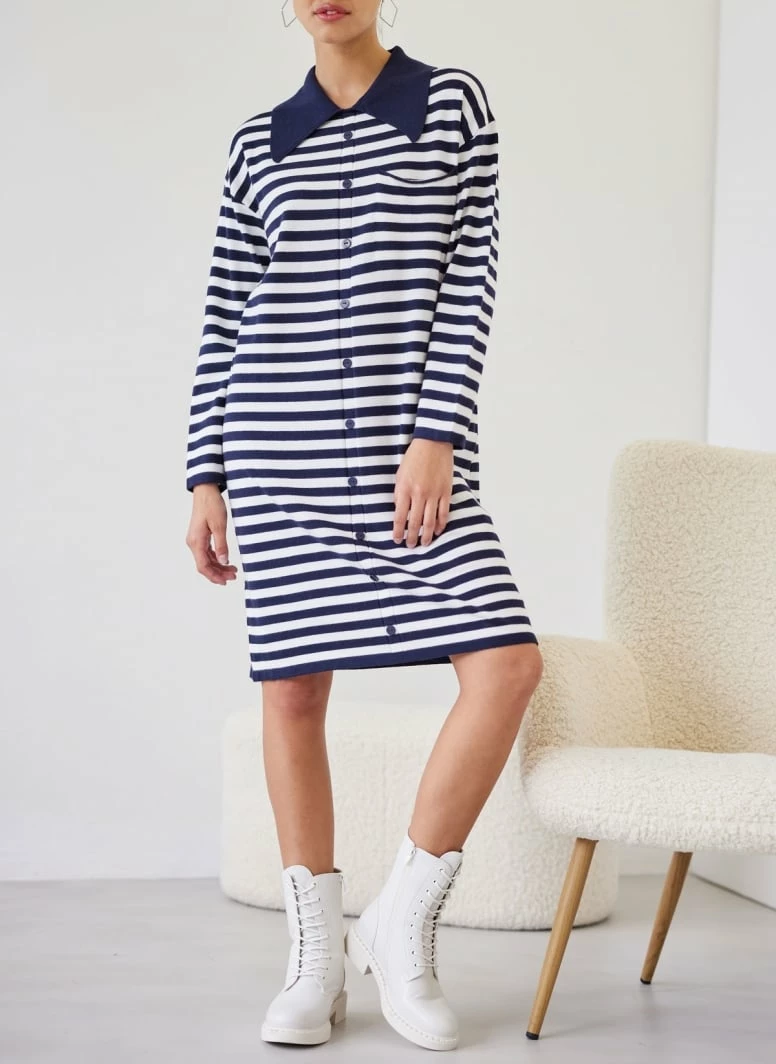 Συμφωνίες 😍 The Fashion Project Πλεκτό φόρεμα ριγέ με γιακά - Μπλε σκούρο 🥰 7 Συμφωνίες 😍 The Fashion Project Πλεκτό φόρεμα ριγέ με γιακά - Μπλε σκούρο 🥰 - Image 7