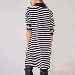 Εξοδος 🎉 The Fashion Project Πλεκτό φόρεμα ριγέ με γιακά - Λευκό/Μαύρο ⌛ -Φορέματα Εκπτώσεις plekto forema rige me giaka 107473 9a6j