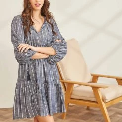 Best Pirce 🛒 The Fashion Project Εμπριμέ φόρεμα με βολάν - Μπλε 🔥 -Φορέματα Εκπτώσεις rige foremataki me volan 89117 jz63