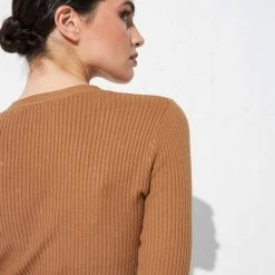 Συμφωνίες 🎁 The Fashion Project Πλεκτό φόρεμα με χρυσά κουμπιά - Caramel 👍 -Φορέματα Εκπτώσεις rip efarmosto forema me xrusa koumpia 95916 5n6p