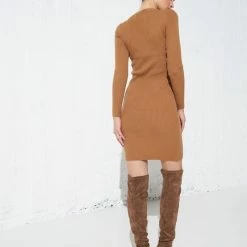 Συμφωνίες 🎁 The Fashion Project Πλεκτό φόρεμα με χρυσά κουμπιά - Caramel 👍 -Φορέματα Εκπτώσεις rip efarmosto forema me xrusa koumpia 95916 hdt4