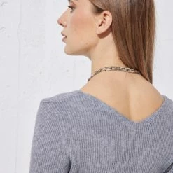 Πολύ καλή προσφορά 👍 The Fashion Project Πλεκτό φόρεμα με ανοιχτή λαιμόκοψη - Γκρι ✔️ -Φορέματα Εκπτώσεις rip plekto efarmosto forema 96053 lbu9