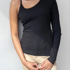 Best Pirce 🌟 The Fashion Project Ριπ τοπάκι με ένα μανίκι - Μαύρο 🔔 -Φορέματα Εκπτώσεις rip topaki me ena maniki 87421 hkil