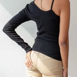 Best Pirce 🌟 The Fashion Project Ριπ τοπάκι με ένα μανίκι - Μαύρο 🔔 -Φορέματα Εκπτώσεις rip topaki me ena maniki 87421 me9k