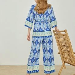 ΧΟΝΔΡΙΚΟ ΕΜΠΟΡΙΟ 😀 The Fashion Project Σετ Boho παντελόνι με κιμονό - Μπλε 🌟 -Φορέματα Εκπτώσεις set boho panteloni me kimono 104859 wrn9