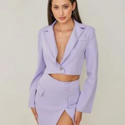 Το φθηνότερο 👏 The Fashion Project Σετ Cropped σακάκι με μίνι φούστα - Λιλά 😀