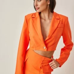 Εκπτωση ⭐ The Fashion Project Σετ Cropped σακάκι με μίνι φούστα - Πορτοκαλί ✔️