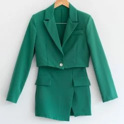 Τοπ 10 🔥 The Fashion Project Σετ Cropped σακάκι με μίνι φούστα - Πράσινο 🎉 -Φορέματα Εκπτώσεις set cropped sakaki me mini fousta 101045 umxg