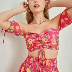 Προώθηση 💯 The Fashion Project Σετ Floral σορτς με τοπάκι - Φούξια 🎁