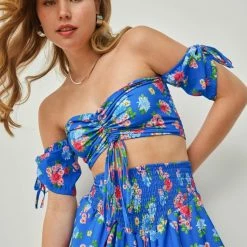 Αγορά ✨ The Fashion Project Σετ Floral σορτς με τοπάκι - Μπλε ⭐