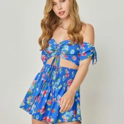 Αγορά ✨ The Fashion Project Σετ Floral σορτς με τοπάκι - Μπλε ⭐ -Φορέματα Εκπτώσεις set floral sorts me topaki 104965 xole