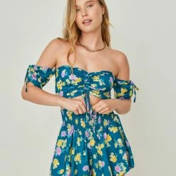 Προϋπολογισμός 🧨 The Fashion Project Σετ Floral σορτς με τοπάκι - Petrol 🧨