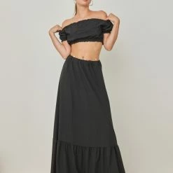 Εκπτωση 🧨 The Fashion Project Σετ φούστα με Cropped τοπάκι - Μαύρο 🥰 -Φορέματα Εκπτώσεις set fousta me cropped topaki 104591 3br0