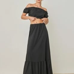 Εκπτωση 🧨 The Fashion Project Σετ φούστα με Cropped τοπάκι - Μαύρο 🥰 -Φορέματα Εκπτώσεις set fousta me cropped topaki 104591 wbdc