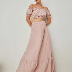 Προώθηση 🤩 The Fashion Project Σετ φούστα με Cropped τοπάκι - Nude 🎁