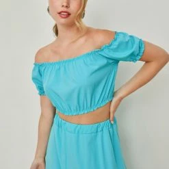 Τοπ 10 🌟 The Fashion Project Σετ φούστα με Cropped τοπάκι - Τυρκουάζ ⭐ -Φορέματα Εκπτώσεις set fousta me cropped topaki 104599 0ux3