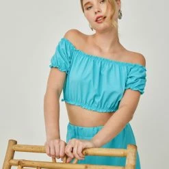 Τοπ 10 🌟 The Fashion Project Σετ φούστα με Cropped τοπάκι - Τυρκουάζ ⭐ -Φορέματα Εκπτώσεις set fousta me cropped topaki 104599 do9e