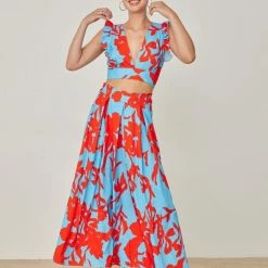 Αγορά ❤️ The Fashion Project Σετ φούστα με δετό τοπ - Γαλάζιο 🤩 -Φορέματα Εκπτώσεις set fousta me deto top 104846 ayev