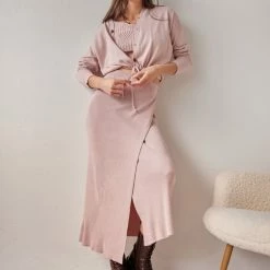 Flash Sale 🛒 The Fashion Project Σετ φούστα με τοπ και ζακέτα - Ροζ ✨ -Φορέματα Εκπτώσεις set fousta me top kai zaketa 108559 al86