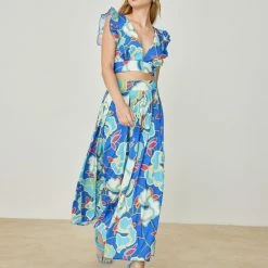 Εξοδος 💯 The Fashion Project Σετ φούστα με τοπ με μεγάλα λουλούδια - Μπλε 😉 -Φορέματα Εκπτώσεις set fousta me top me megala louloudia 104852 r3xw