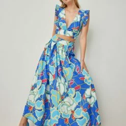 Εξοδος 💯 The Fashion Project Σετ φούστα με τοπ με μεγάλα λουλούδια - Μπλε 😉