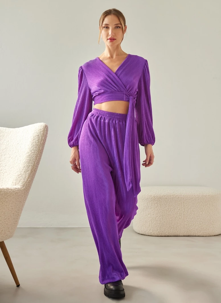 ΧΟΝΔΡΙΚΟ ΕΜΠΟΡΙΟ 🥰 The Fashion Project Σετ γκοφρέ παντελόνι με κρουαζέ τοπ - Μωβ 🎉 6 ΧΟΝΔΡΙΚΟ ΕΜΠΟΡΙΟ 🥰 The Fashion Project Σετ γκοφρέ παντελόνι με κρουαζέ τοπ - Μωβ 🎉 - Image 6