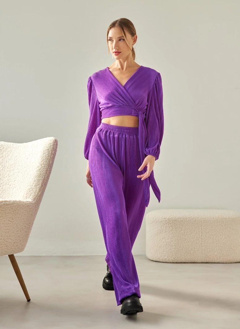 ΧΟΝΔΡΙΚΟ ΕΜΠΟΡΙΟ 🥰 The Fashion Project Σετ γκοφρέ παντελόνι με κρουαζέ τοπ - Μωβ 🎉 2 ΧΟΝΔΡΙΚΟ ΕΜΠΟΡΙΟ 🥰 The Fashion Project Σετ γκοφρέ παντελόνι με κρουαζέ τοπ - Μωβ 🎉 - Image 2