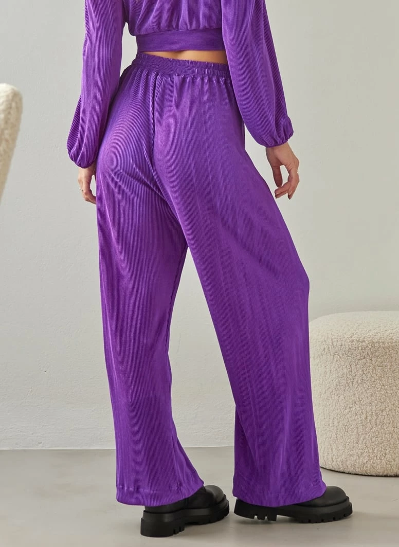 ΧΟΝΔΡΙΚΟ ΕΜΠΟΡΙΟ 🥰 The Fashion Project Σετ γκοφρέ παντελόνι με κρουαζέ τοπ - Μωβ 🎉 4 ΧΟΝΔΡΙΚΟ ΕΜΠΟΡΙΟ 🥰 The Fashion Project Σετ γκοφρέ παντελόνι με κρουαζέ τοπ - Μωβ 🎉 - Image 4