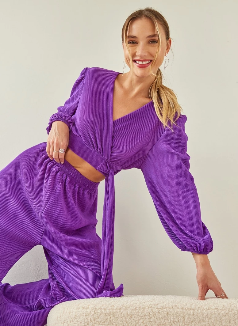 ΧΟΝΔΡΙΚΟ ΕΜΠΟΡΙΟ 🥰 The Fashion Project Σετ γκοφρέ παντελόνι με κρουαζέ τοπ - Μωβ 🎉 1 ΧΟΝΔΡΙΚΟ ΕΜΠΟΡΙΟ 🥰 The Fashion Project Σετ γκοφρέ παντελόνι με κρουαζέ τοπ - Μωβ 🎉