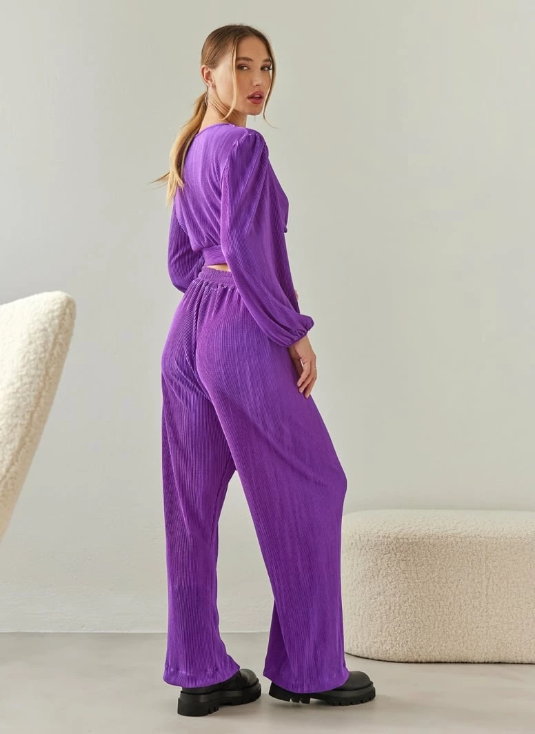 ΧΟΝΔΡΙΚΟ ΕΜΠΟΡΙΟ 🥰 The Fashion Project Σετ γκοφρέ παντελόνι με κρουαζέ τοπ - Μωβ 🎉 5 ΧΟΝΔΡΙΚΟ ΕΜΠΟΡΙΟ 🥰 The Fashion Project Σετ γκοφρέ παντελόνι με κρουαζέ τοπ - Μωβ 🎉 - Image 5