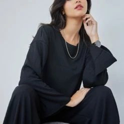 Τοπ 10 😀 The Fashion Project Σετ γκοφρέ παντελόνι με τοπ - Μαύρο 🤩 -Φορέματα Εκπτώσεις set gkofre panteloni me top 108084 jc4v