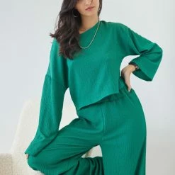 Καλύτερες κριτικές για 😀 The Fashion Project Σετ γκοφρέ παντελόνι με τοπ - Πράσινο ✔️