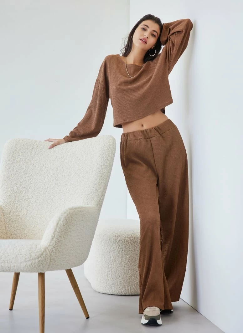 Καλύτερη πώληση ❤️ The Fashion Project Σετ γκοφρέ παντελόνι με τοπ - Καφέ 🎉 2 Καλύτερη πώληση ❤️ The Fashion Project Σετ γκοφρέ παντελόνι με τοπ - Καφέ 🎉 - Image 2
