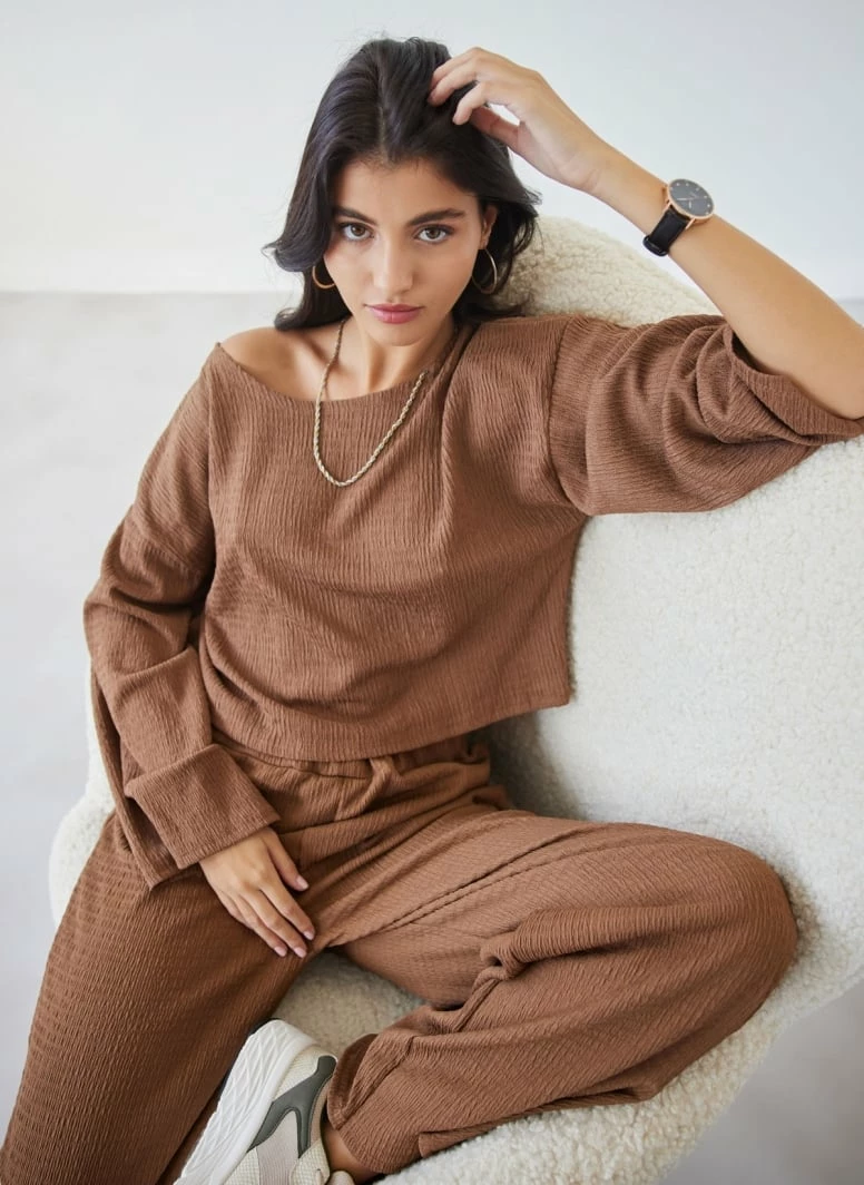 Καλύτερη πώληση ❤️ The Fashion Project Σετ γκοφρέ παντελόνι με τοπ - Καφέ 🎉 1 Καλύτερη πώληση ❤️ The Fashion Project Σετ γκοφρέ παντελόνι με τοπ - Καφέ 🎉