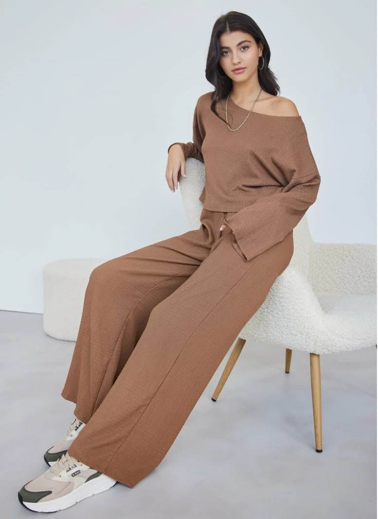 Καλύτερη πώληση ❤️ The Fashion Project Σετ γκοφρέ παντελόνι με τοπ - Καφέ 🎉 5 Καλύτερη πώληση ❤️ The Fashion Project Σετ γκοφρέ παντελόνι με τοπ - Καφέ 🎉 - Image 5