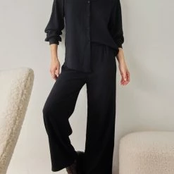 ΧΟΝΔΡΙΚΟ ΕΜΠΟΡΙΟ 💯 The Fashion Project Σετ γκοφρέ πουκάμισο με παντελόνι - Μαύρο 🎁