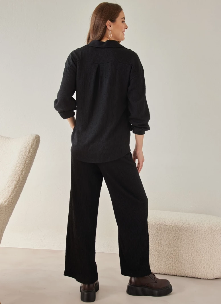 ΧΟΝΔΡΙΚΟ ΕΜΠΟΡΙΟ 💯 The Fashion Project Σετ γκοφρέ πουκάμισο με παντελόνι - Μαύρο 🎁 5 ΧΟΝΔΡΙΚΟ ΕΜΠΟΡΙΟ 💯 The Fashion Project Σετ γκοφρέ πουκάμισο με παντελόνι - Μαύρο 🎁 - Image 5