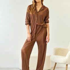 Η καλύτερη συμφωνία ✨ The Fashion Project Σετ γκοφρέ πουκάμισο με παντελόνι - Καφέ 👏 -Φορέματα Εκπτώσεις set gkofre poukamiso me panteloni 108519 05eb