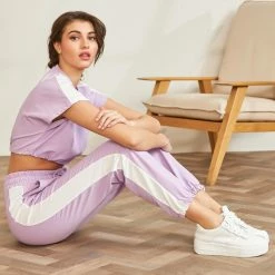 Νέος ✨ The Fashion Project Σετ Jogger παντελόνι και φουτεράκι με ρίγα - Λιλά ✨ -Φορέματα Εκπτώσεις set jogger panteloni kai fouteraki me riga 89259 8r8b