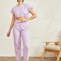Νέος ✨ The Fashion Project Σετ Jogger παντελόνι και φουτεράκι με ρίγα - Λιλά ✨ -Φορέματα Εκπτώσεις set jogger panteloni kai fouteraki me riga 89259 tu4n