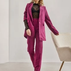 Ολοκαίνουργιο 🎁 The Fashion Project Σετ κοτλέ σακάκι με παντελόνι - Magenta ✔️