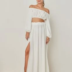 Προώθηση 👍 The Fashion Project Σετ λινή φούστα με Cropped τοπάκι - Λευκό 😀 -Φορέματα Εκπτώσεις set lini fousta me cropped topaki 105196 46mk