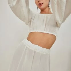 Προώθηση 👍 The Fashion Project Σετ λινή φούστα με Cropped τοπάκι - Λευκό 😀 -Φορέματα Εκπτώσεις set lini fousta me cropped topaki 105196 5l0u