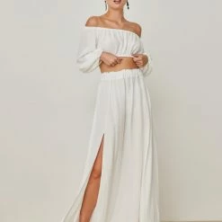 Προώθηση 👍 The Fashion Project Σετ λινή φούστα με Cropped τοπάκι - Λευκό 😀 -Φορέματα Εκπτώσεις set lini fousta me cropped topaki 105196 9kaz