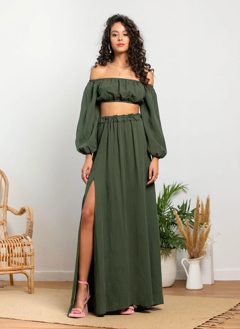 Best Pirce 🧨 The Fashion Project Σετ λινή φούστα με Cropped τοπάκι - Χακί ⌛ 6 Best Pirce 🧨 The Fashion Project Σετ λινή φούστα με Cropped τοπάκι - Χακί ⌛ - Image 6